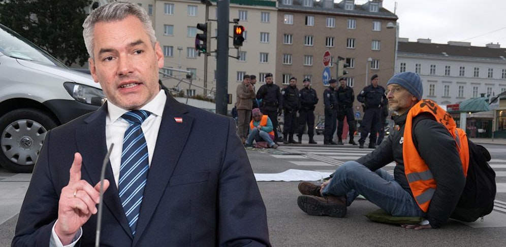 Karl Nehammer kann sich nun doch Verschärfungen für die Klima-Kleber vorstellen.