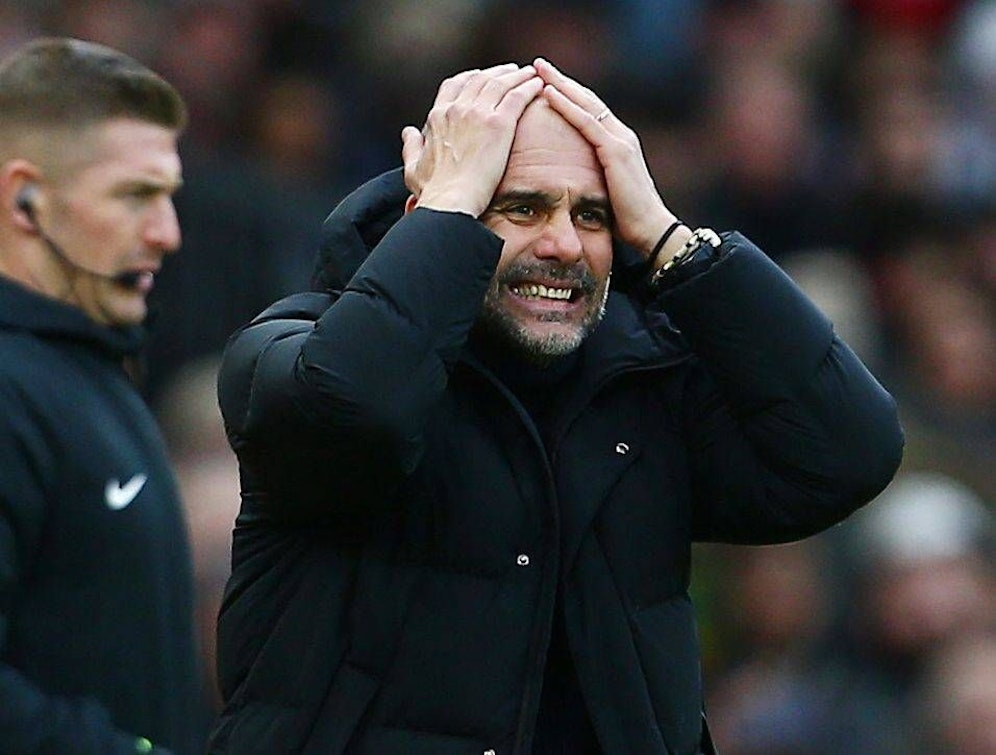 Pep Guardiola nach der Derby-Niederlage von Manchester City gegen Manchester United. 