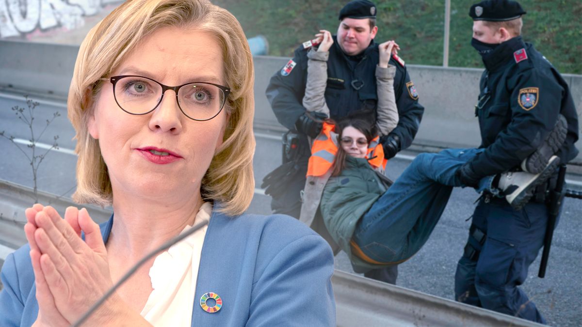 Leonore Gewessler und die Klima-Kleberin Martha Krumpeck treten offenbar beide für ein Fracking-Verbot ein.