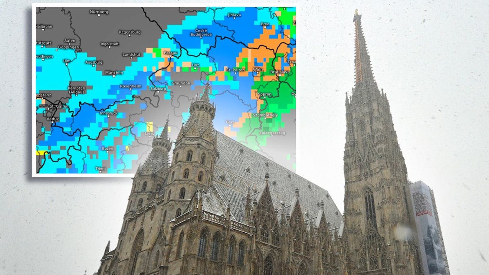 Auch in Wien dürften ab Dienstag Flocken vom Himmel tanzen, die meiste Zeit wird aber Regen dabei sein.