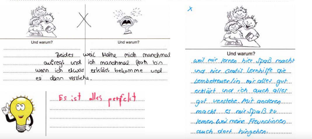 "Weil Mathe mich manchmal aufregt und ich es hier erklärt bekomme" und weil es Spaß macht, zusammen mit den Freundinnen zu lernen.