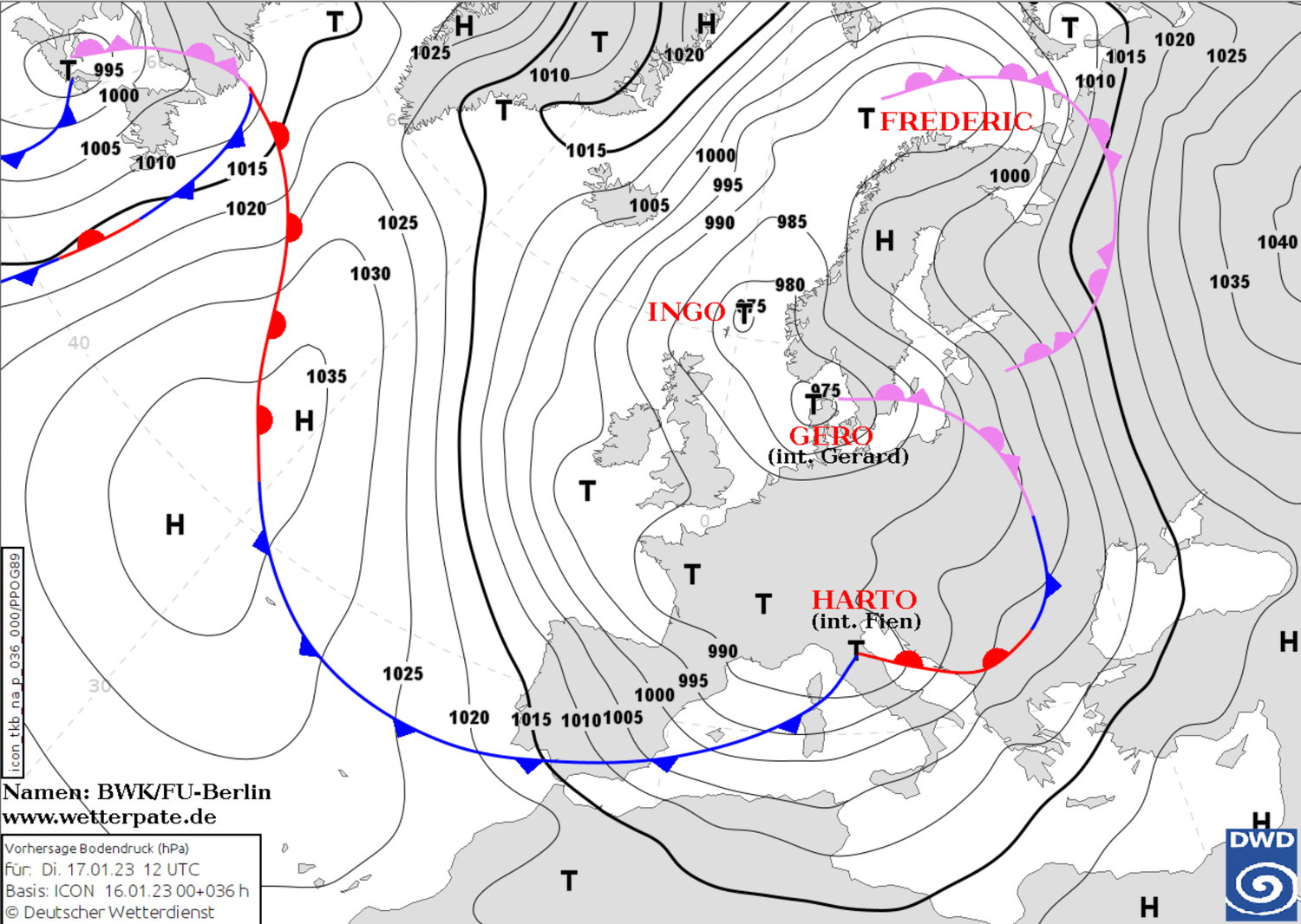 Bodendruck- und Frontenkarte