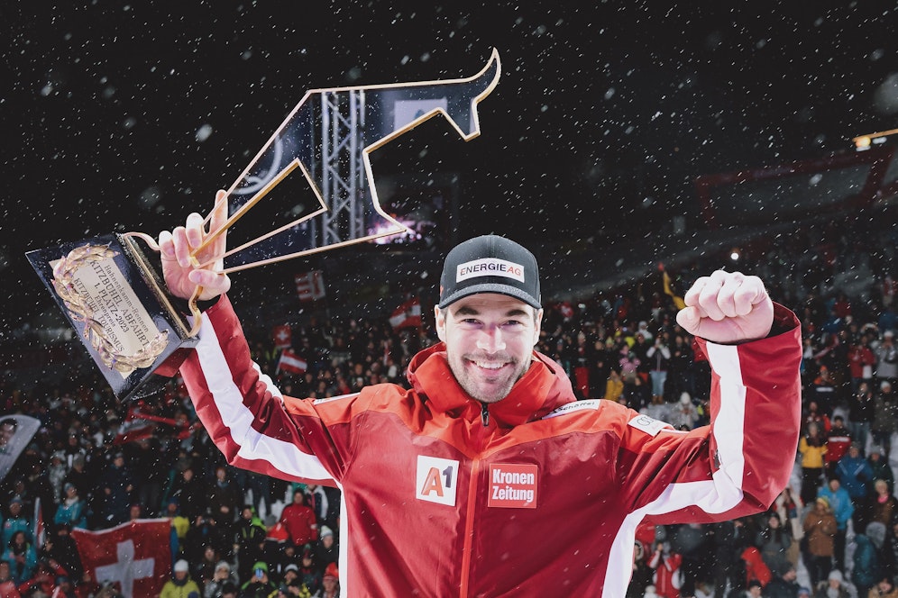 Vincent Kriechmayr jubelt über seinen Erfolg.