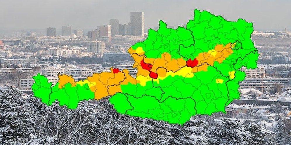 Erhöhte Schnee-Warnstufe am Freitag in Österreich.