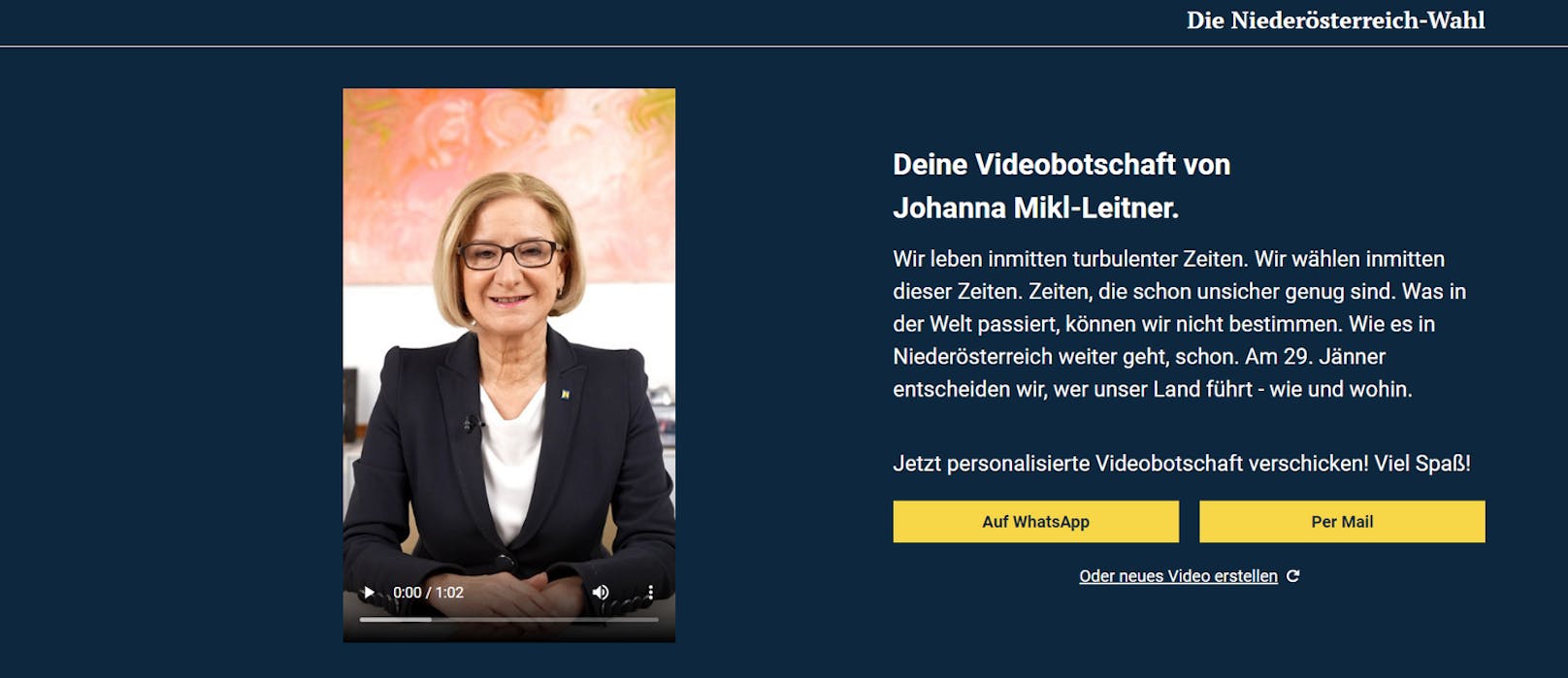 Mikl-Leitner hat eine persönliche Botschaft an alle.