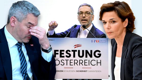 Herbert Kickl führt mit seiner FPÖ in Umfragen. Bei einer Kanzler-Direktwahl sieht es gegen Nehammer und Rendi-Wagner aber anders aus.