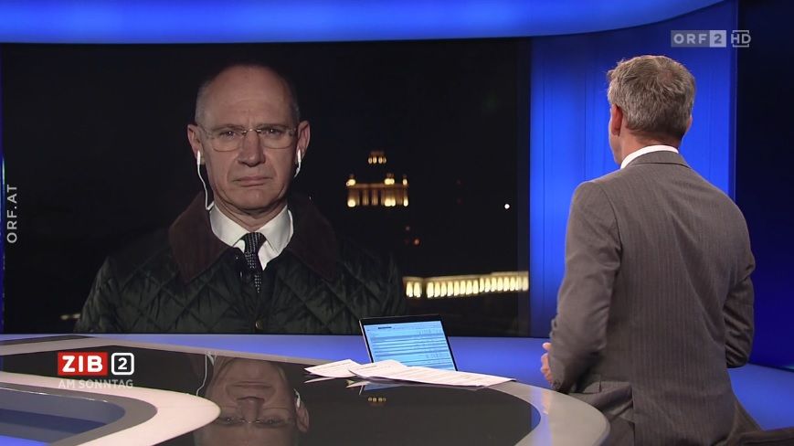 Innenminister Gerhard Karner wurde am Sonntagabend aus der bulgarischen Hauptstadt Sofia ins ZIB-Studio geschaltet.