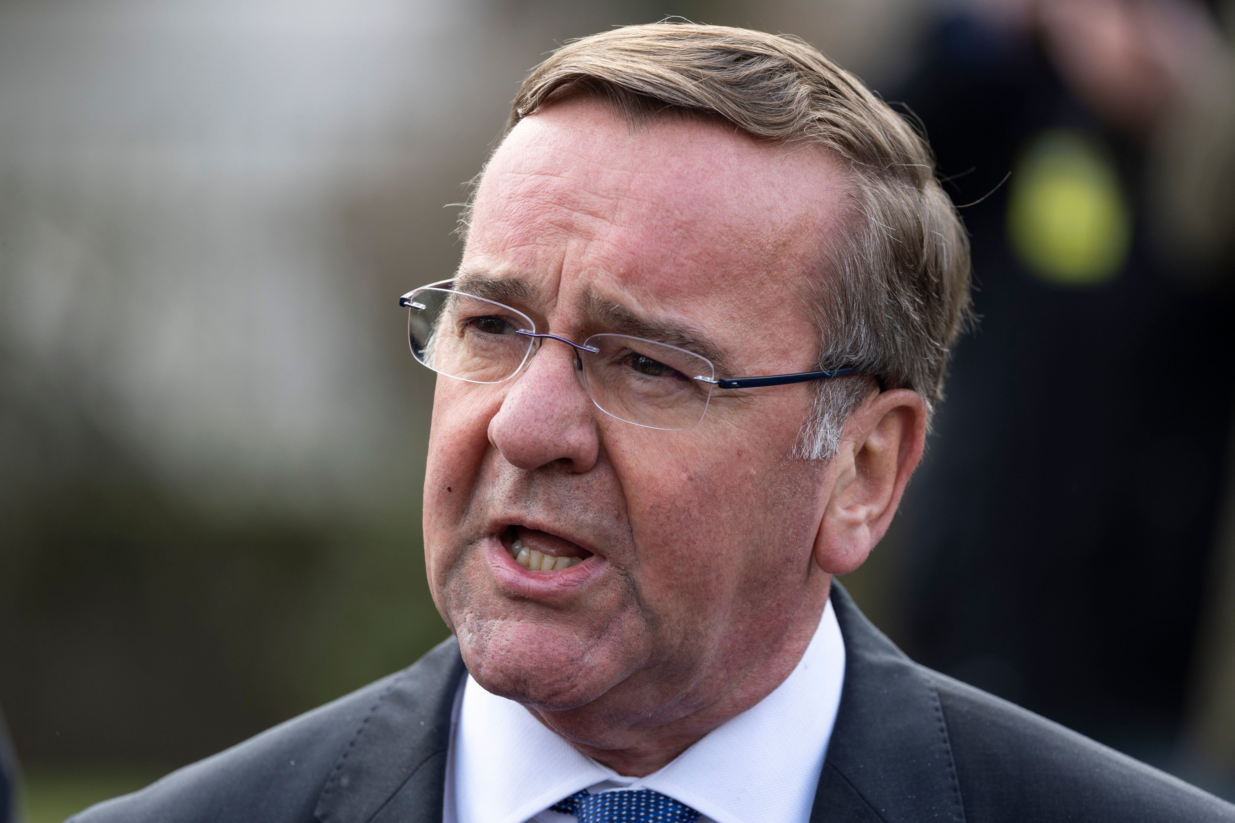 Download von www.picturedesk.com am 22.01.2023 (08:46).  20 January 2023, Rhineland-Palatinate, Ramstein: Boris Pistorius (SPD), German Minister of Defense, makes a statement at the Ukraine Conference at the U.S. Ramstein Airbase. Photo: Hannes P. Albert/dpa - 20230120_PD7011 - Rechteinfo: Rights Managed (RM)