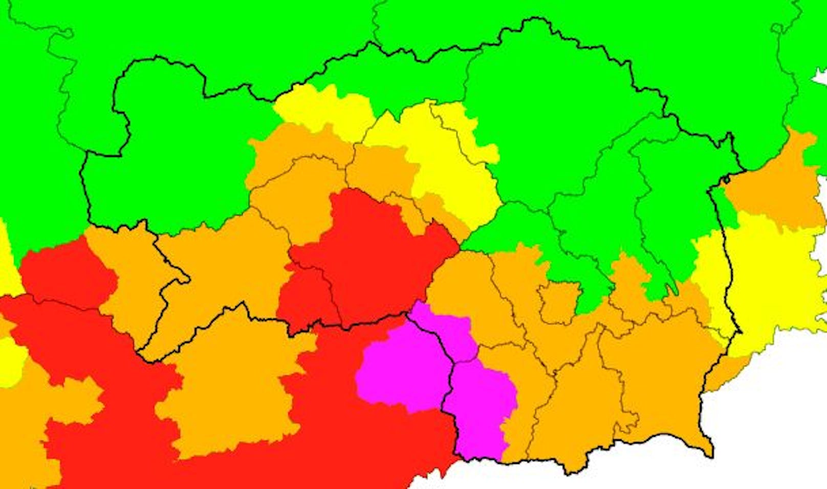 Aktuelle Unwetterwarnungen in der Steiermark und dem westen Kärntens. Stand 11.15 Uhr, 23. Jänner