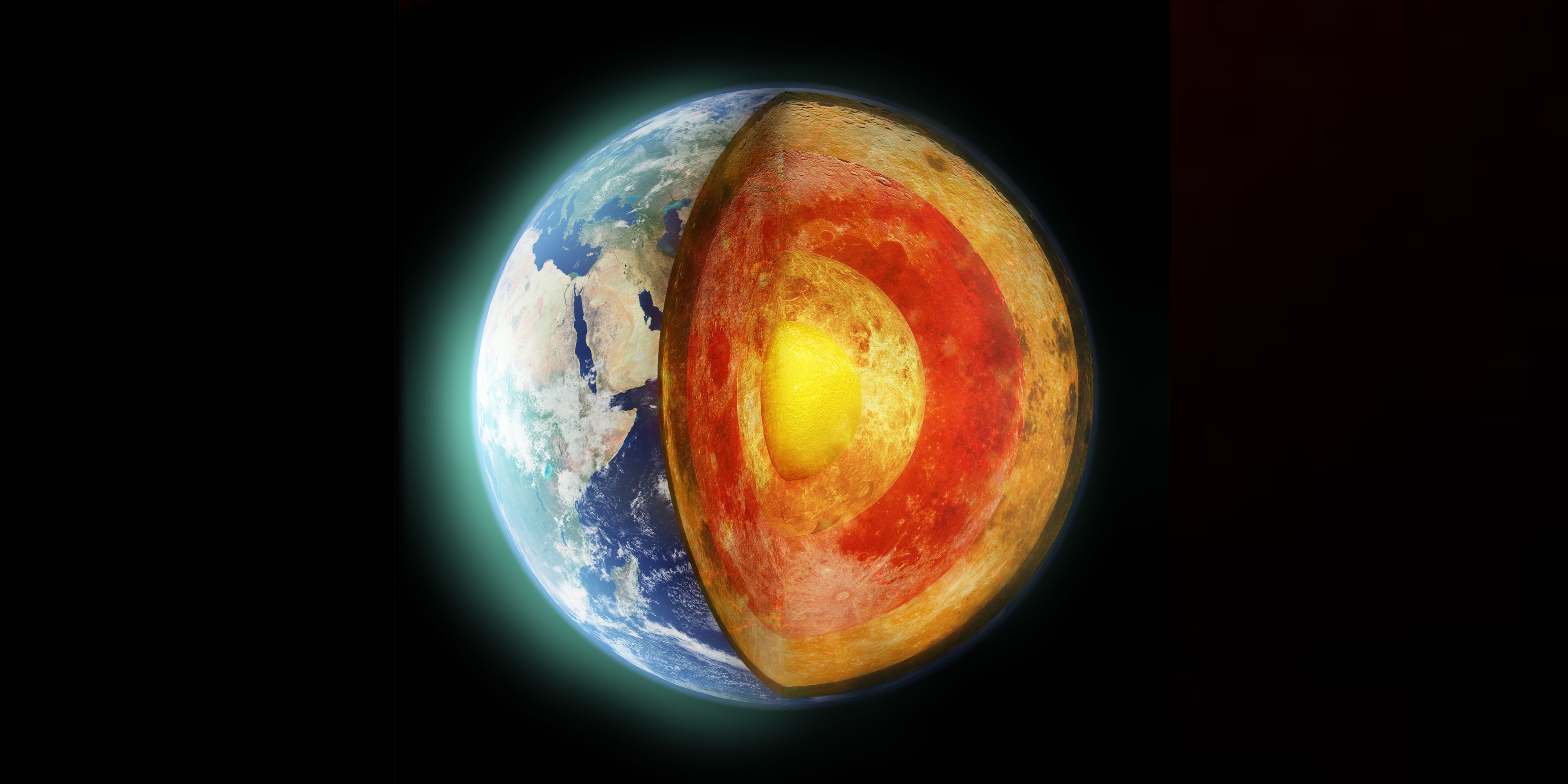 Der innere Erdkern besteht aus Eisen und Nickel und weist eine Temperatur von 6000 Grad Celsius auf.