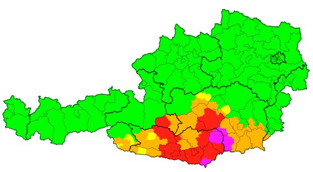 Aktuelle Unwetterwarnung am 24. Jänner 2023, 6.30 Uhr.