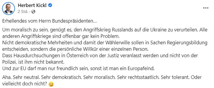Das Facebook-Posting von Herbert Kickl