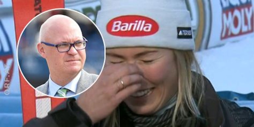 Mikaela Shiffrin beim ORF-Interview, Peter Brunner (l.) übersetzt falsch.