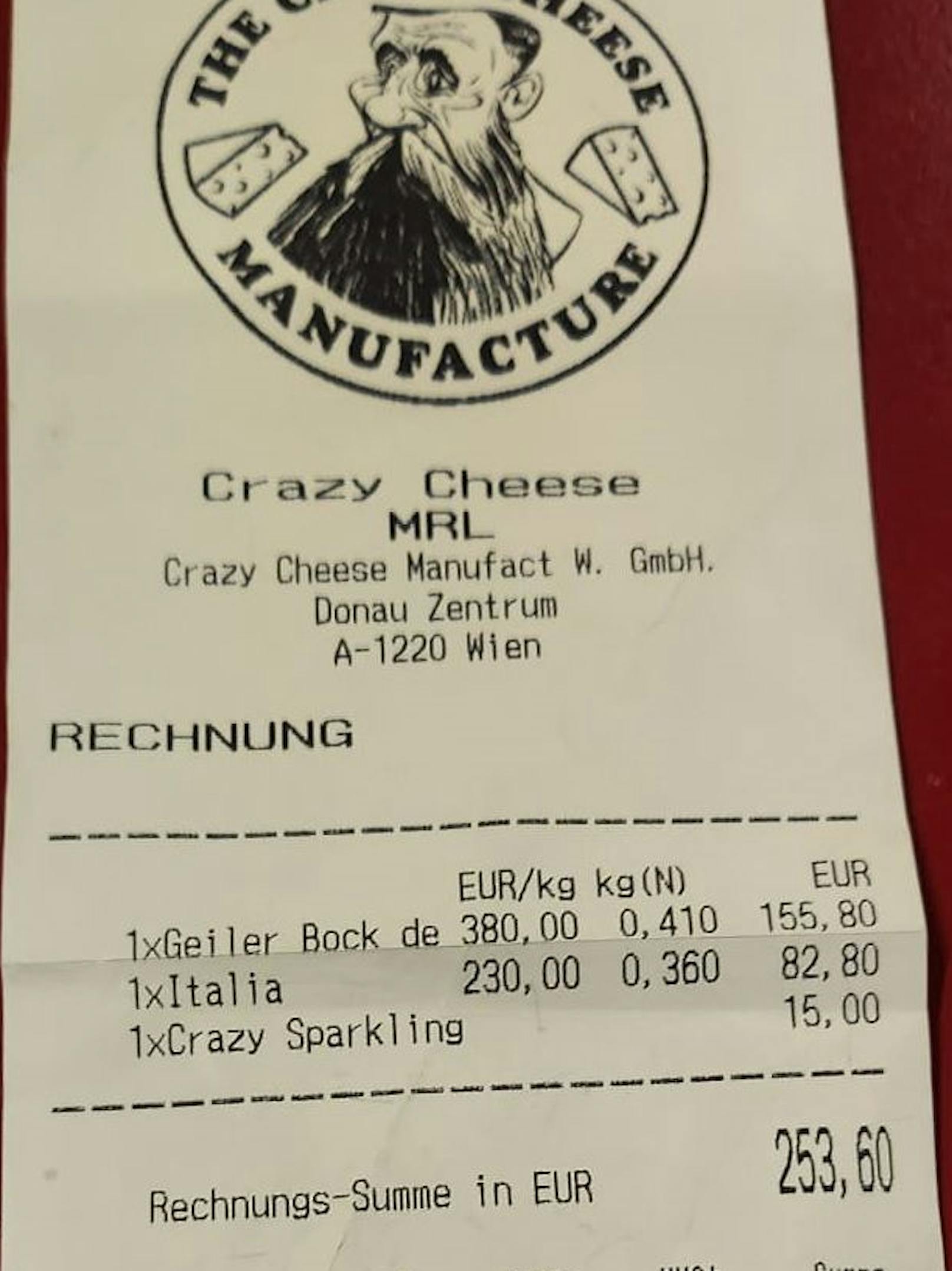 Der Wiener zahlte über 250 € für 700 Gramm Käse.