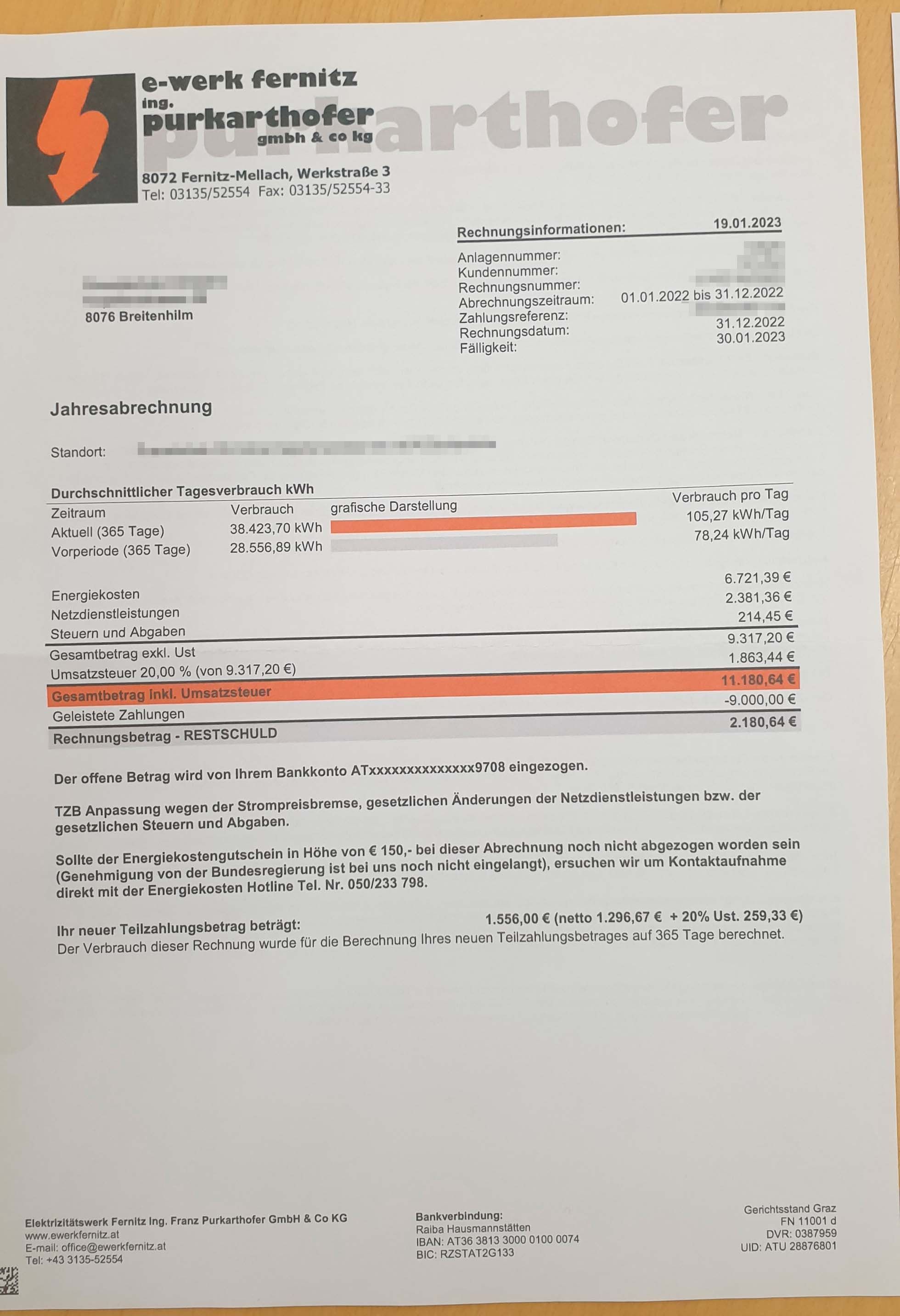 Familie P. muss heuer fast das Vierfache für Strom zahlen.