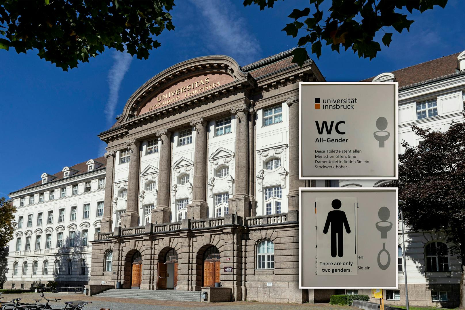 Die Universität Innsbruck wehrt sich gegen eine Kampagne von Unbekannten, die dort falsche Schilder von Unisex-Toiletten aufhängen.