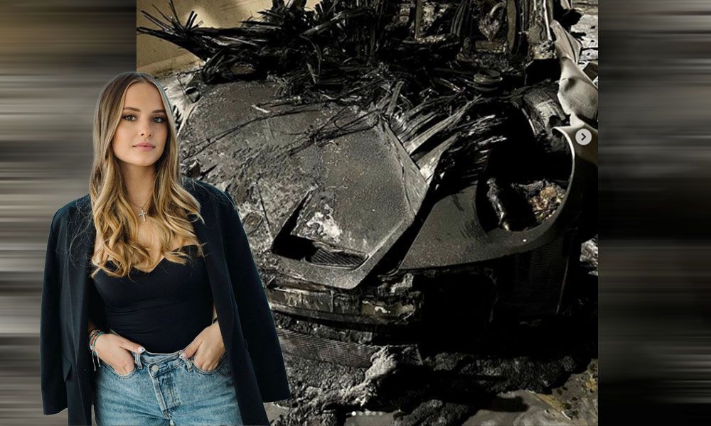 Das Foto von dem explodierten Porsche teilt Davina Geiss auf Instagram