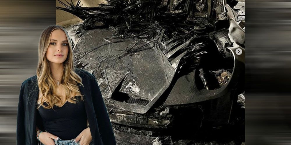 Das Foto von dem explodierten Porsche teilt Davina Geiss auf Instagram