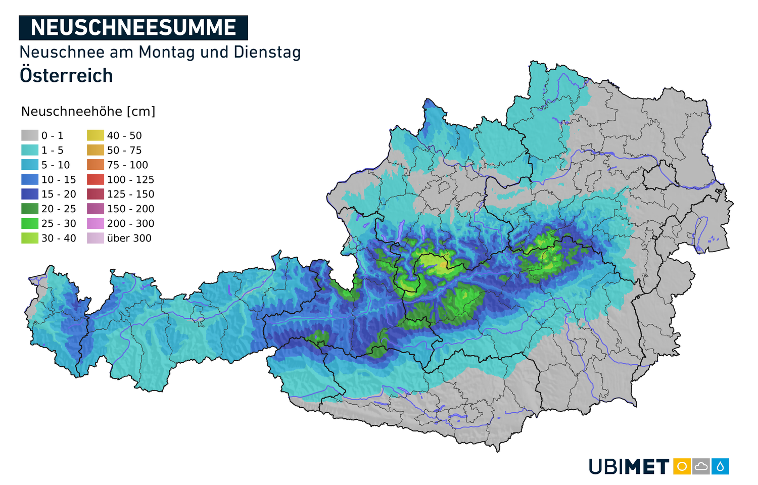 Neuschneesumme in Österreich
