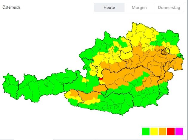 Die aktuelle Warnkarte für Österreich.
