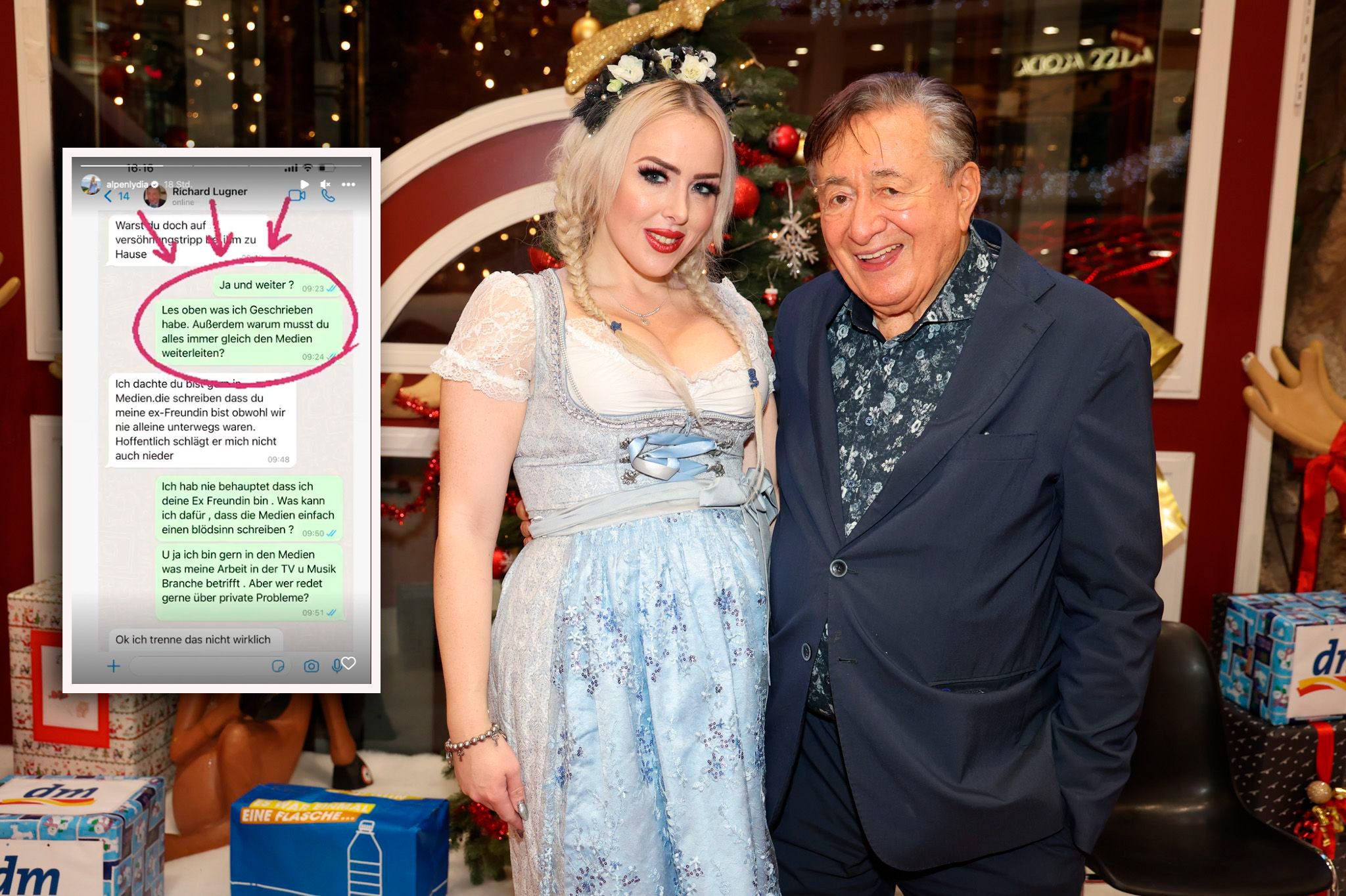 Lydia "Wildsau" Keglovitz und Richard Lugner sind sich uneins, wieviel Privates man in den Medien teilt.