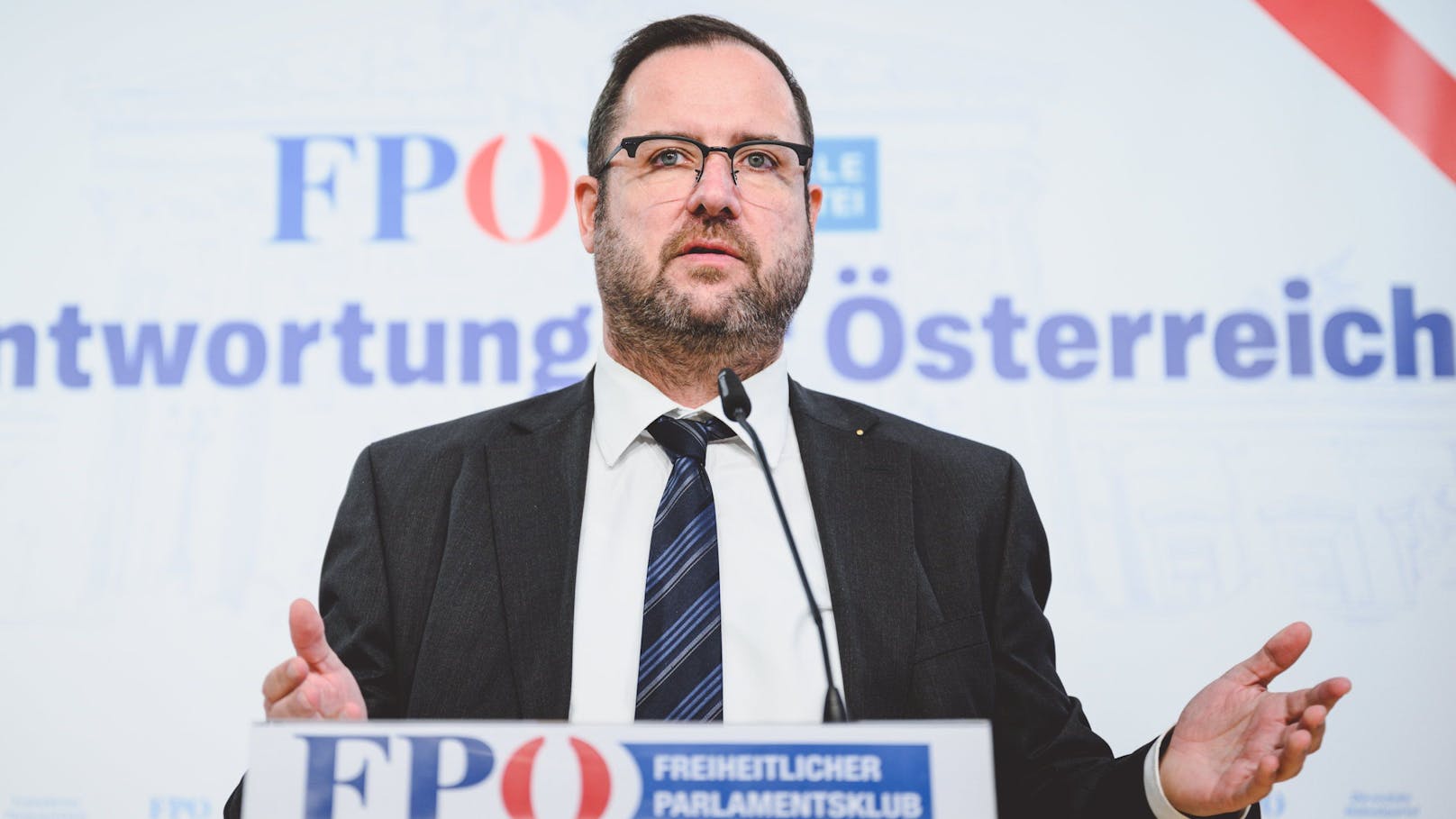 FPÖ-Mandatar Christian Hafenecker zürnt über die teure Auslandsreise.