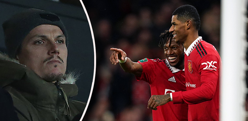 Marcel Sabitzer verfolgte den Final-Einzug von Manchester United auf der Tribüne. 