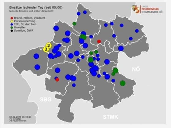 In Oberösterreich sind die Feuerwehren seit den frühen Morgenstunden im Dauereinsatz.
