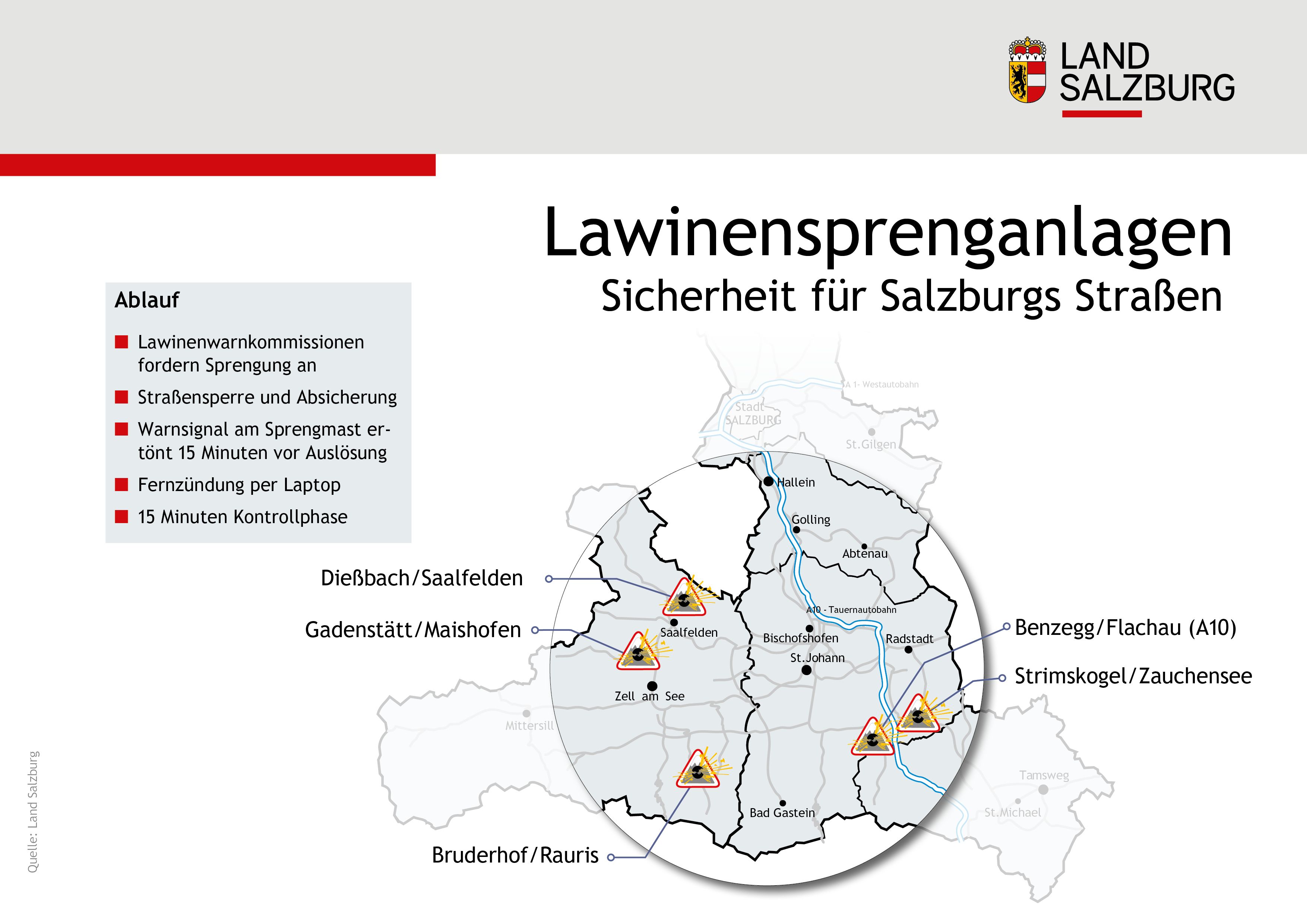 Infografik Lawinensprenganlagen Sicherheit für Salzburgs Straßen web_infografik An fünf Stellen im Bundesland gibt es Sprenganlagen oberhalb von lawinengefährdeten Straßenverbindungen., Infografik Lawinensprenganlagen Sicherheit für Salzburgs Straßen web_infografik An fünf Stellen im Bundesland gibt es Sprenganlagen oberhalb von lawinengefährdeten Straßenverbindungen.