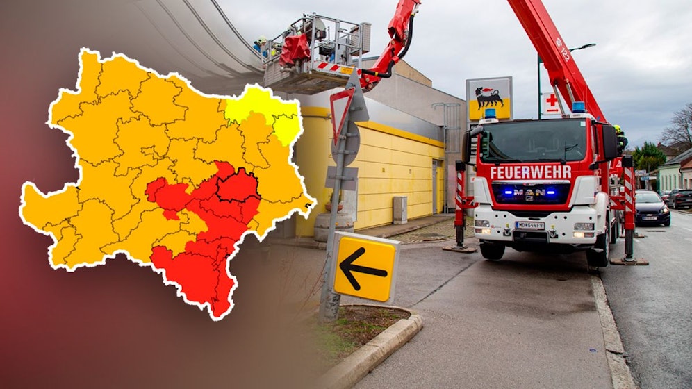 Der heftige Wintersturm verursachte auch Gebäudeschäden, die Feuerwehren in und um Wien standen im Dauereinsatz.