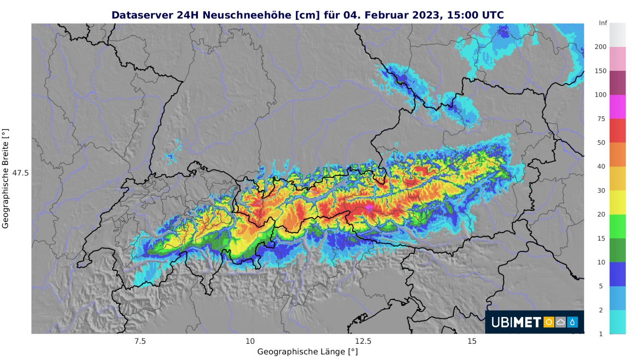 Schneeprognose von Freitagabend bis Samstagmittag. 