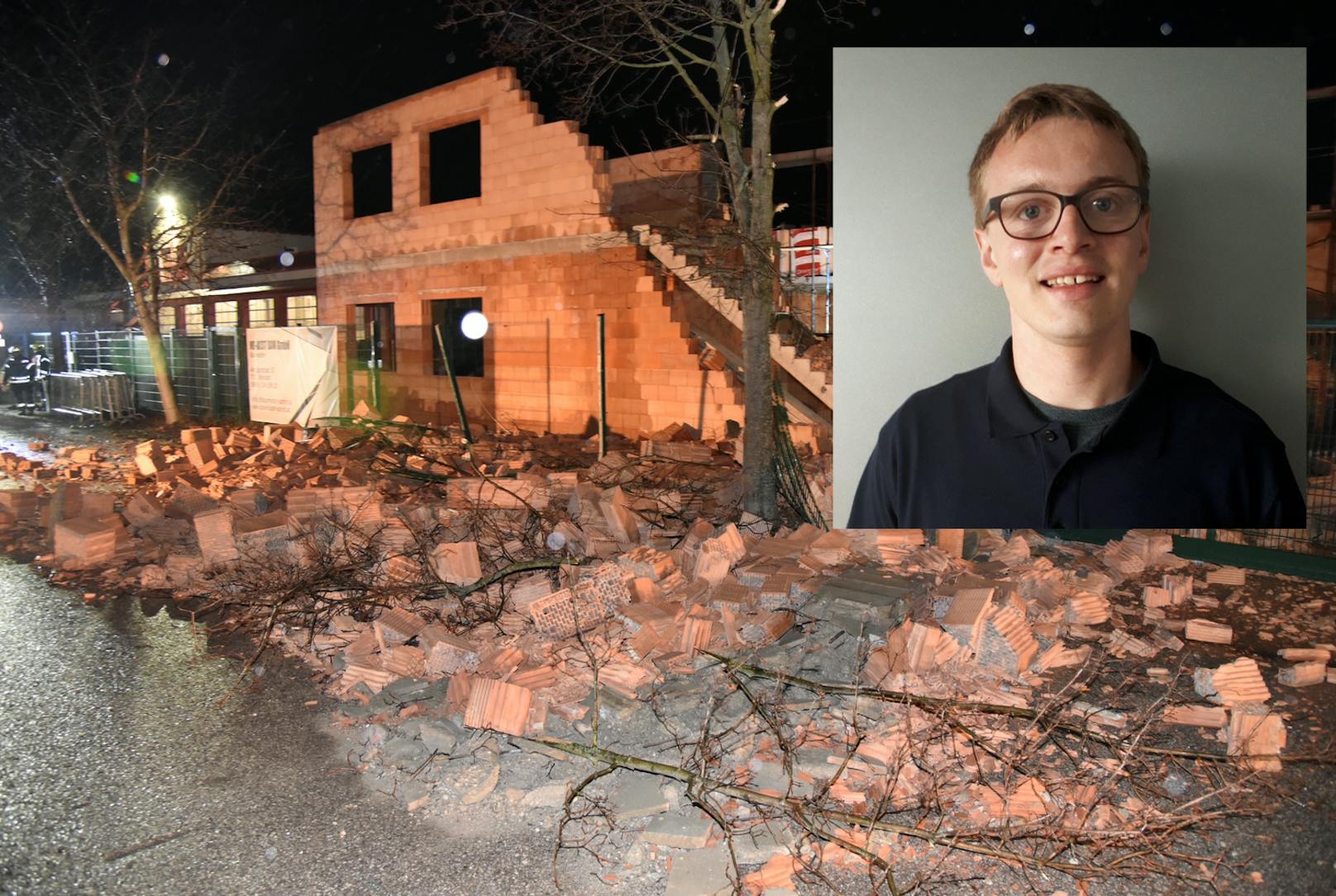 In Kottingbrunn wurde ein Rohbau durch den Sturm massiv beschädigt: Experte Martin Templin erklärt, warum Stürme so oft im Februar auftauchen.