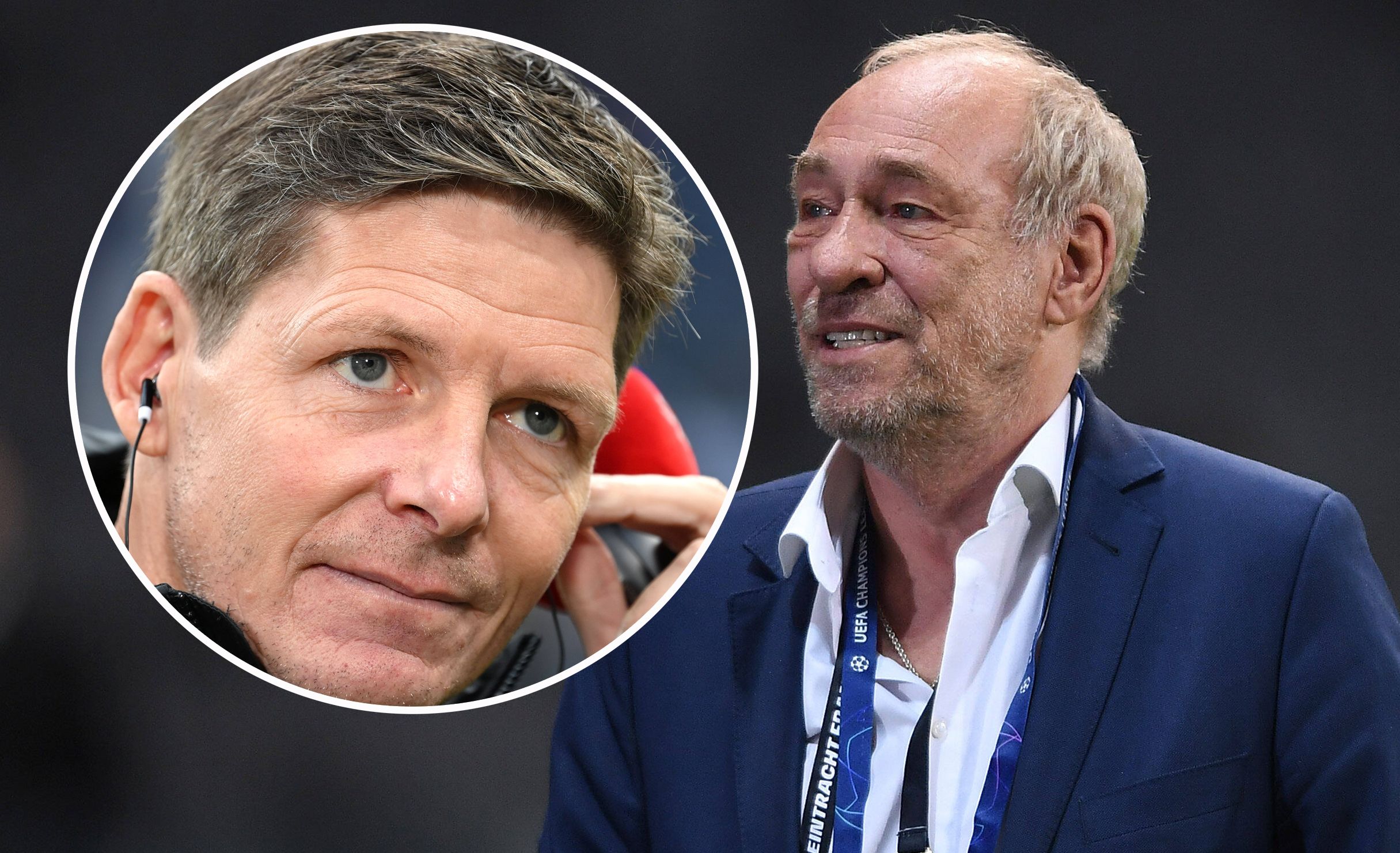 Frankfurt-Coach Oliver Glasner (l.), Klub-Boss Peter Fischer