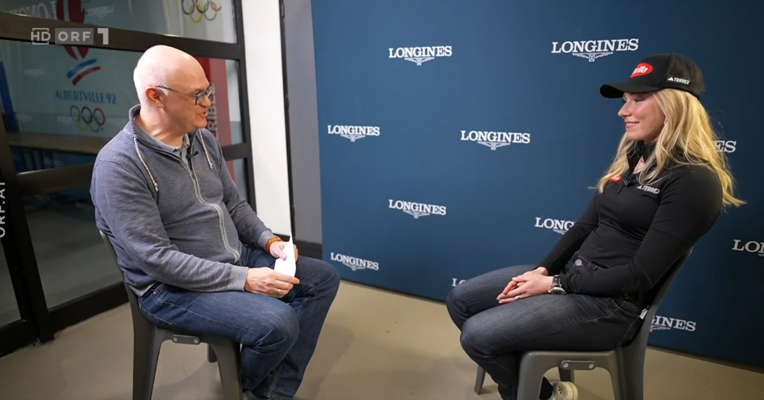 Peter Brunner im sympathischen Interview mit Mikaela Shiffrin.