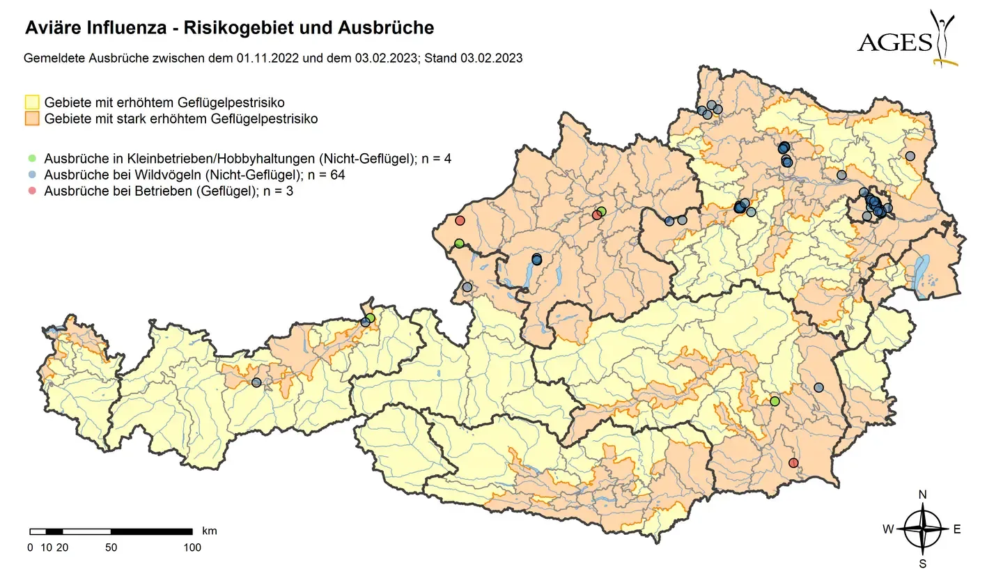 Sowohl in Oberösterreich als auch in Tirol wurden Ausbrüche in Geflügelbetrieben bestätigt.