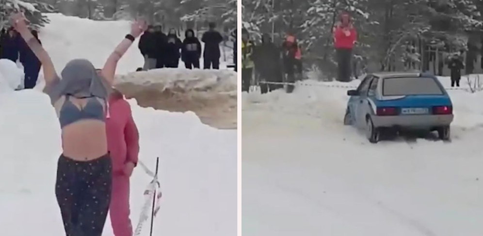 Ein Fan zeigte ihre Brüste, der Rallye-Fahrer  bog falsch ab. 