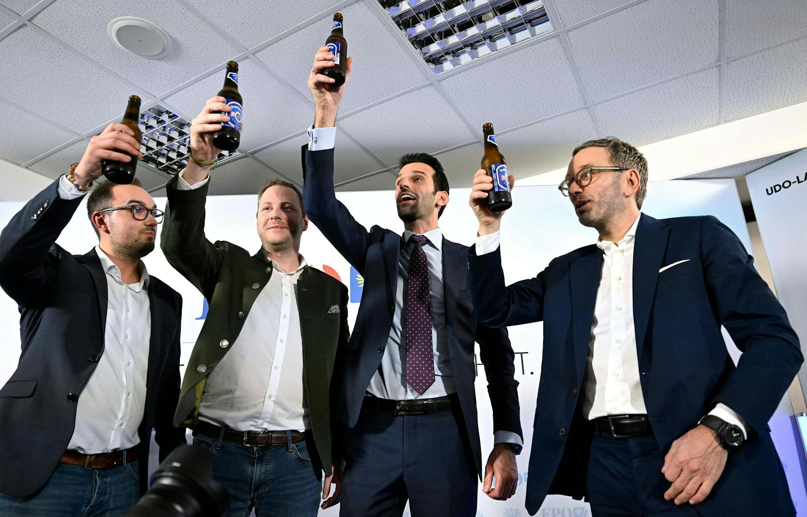 Die FPÖ-Spitze nach dem Wahl-Erfolg bei der Landtagswahl in Niederösterreich.