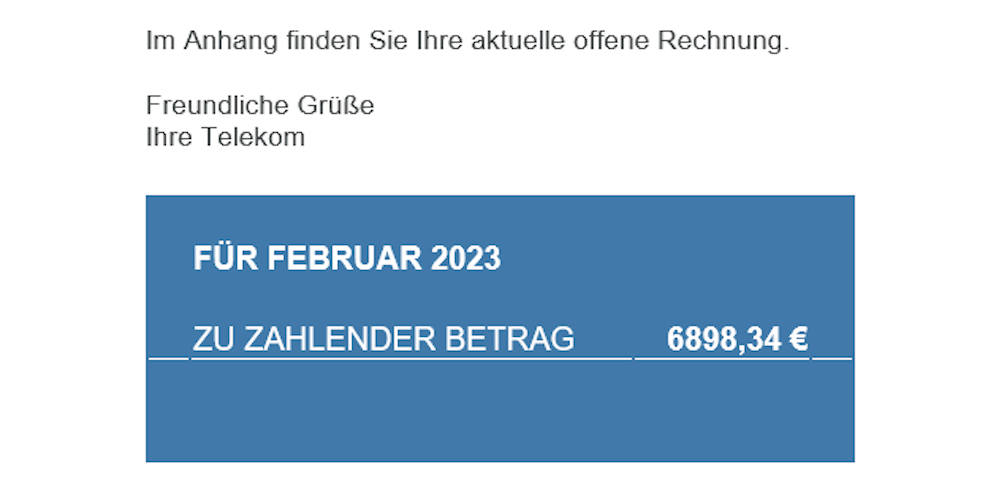 Ein Screenshot aus der Mail der vermeintlichen Telekom Festnetzrechnung.