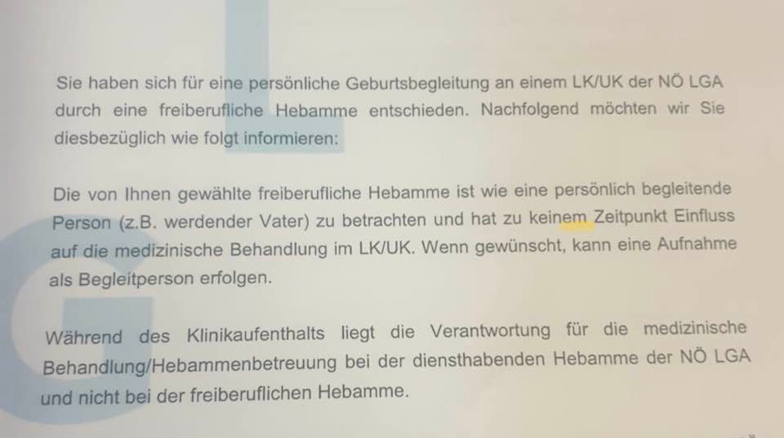 Dieses Schreiben von der LGA erhielten alle Frauen mit Wahlhebammen.