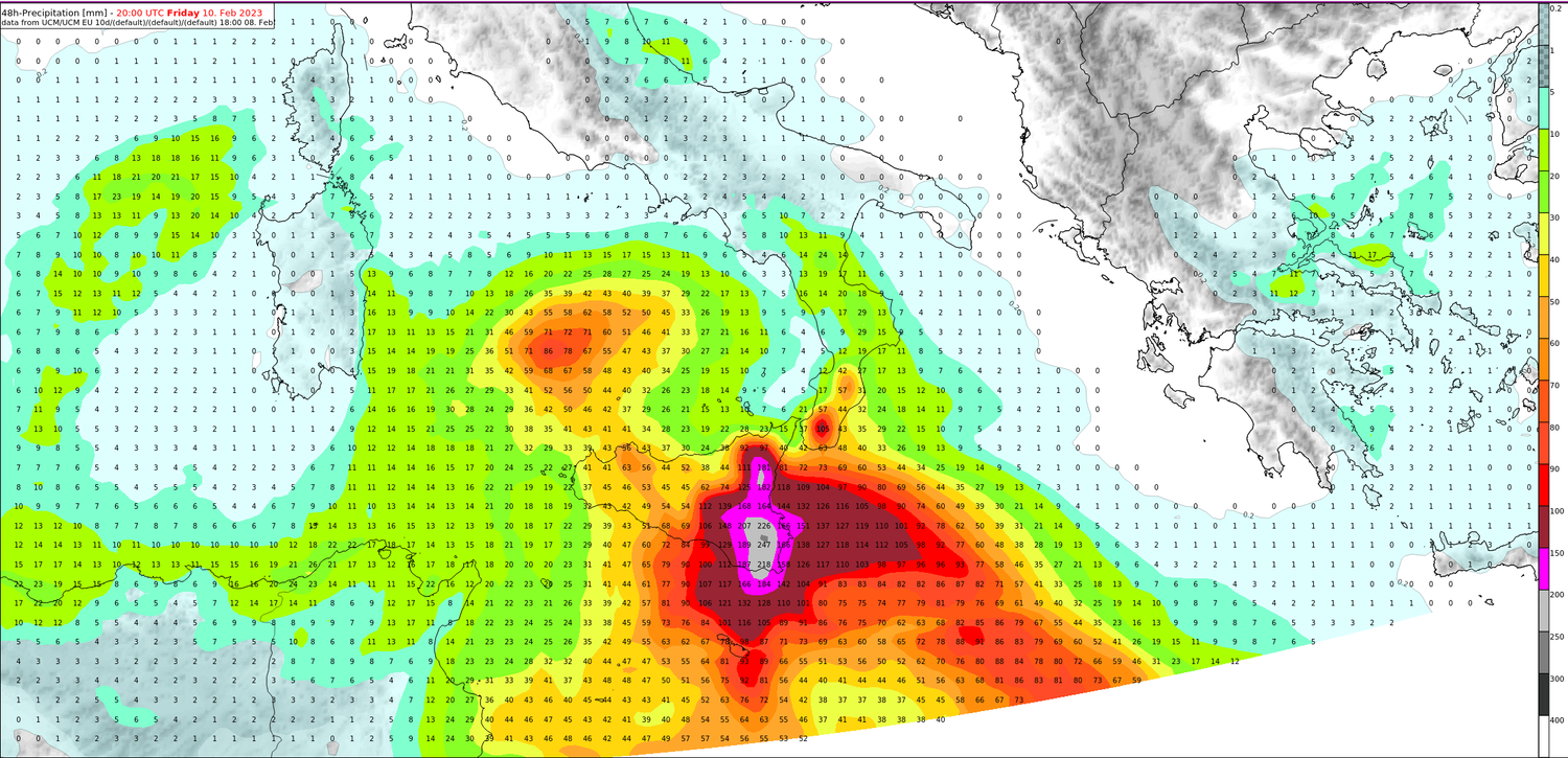 Die erwarteten Niederschlagmengen in Sizilien.