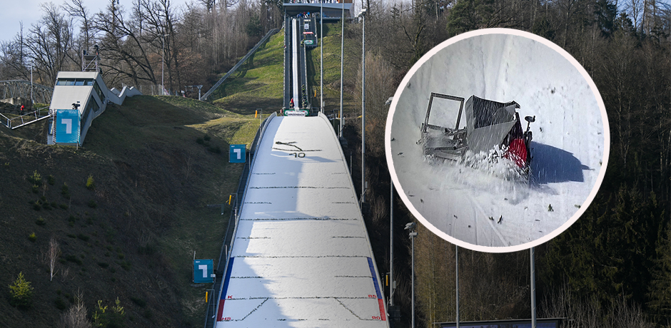 Eine Spurmaschine hat sich in Hinzenbach gelöst, kullerte über die Schanze. 