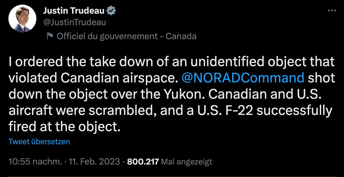 Justin Trudeau informierte via Twitter über den Vorfall.