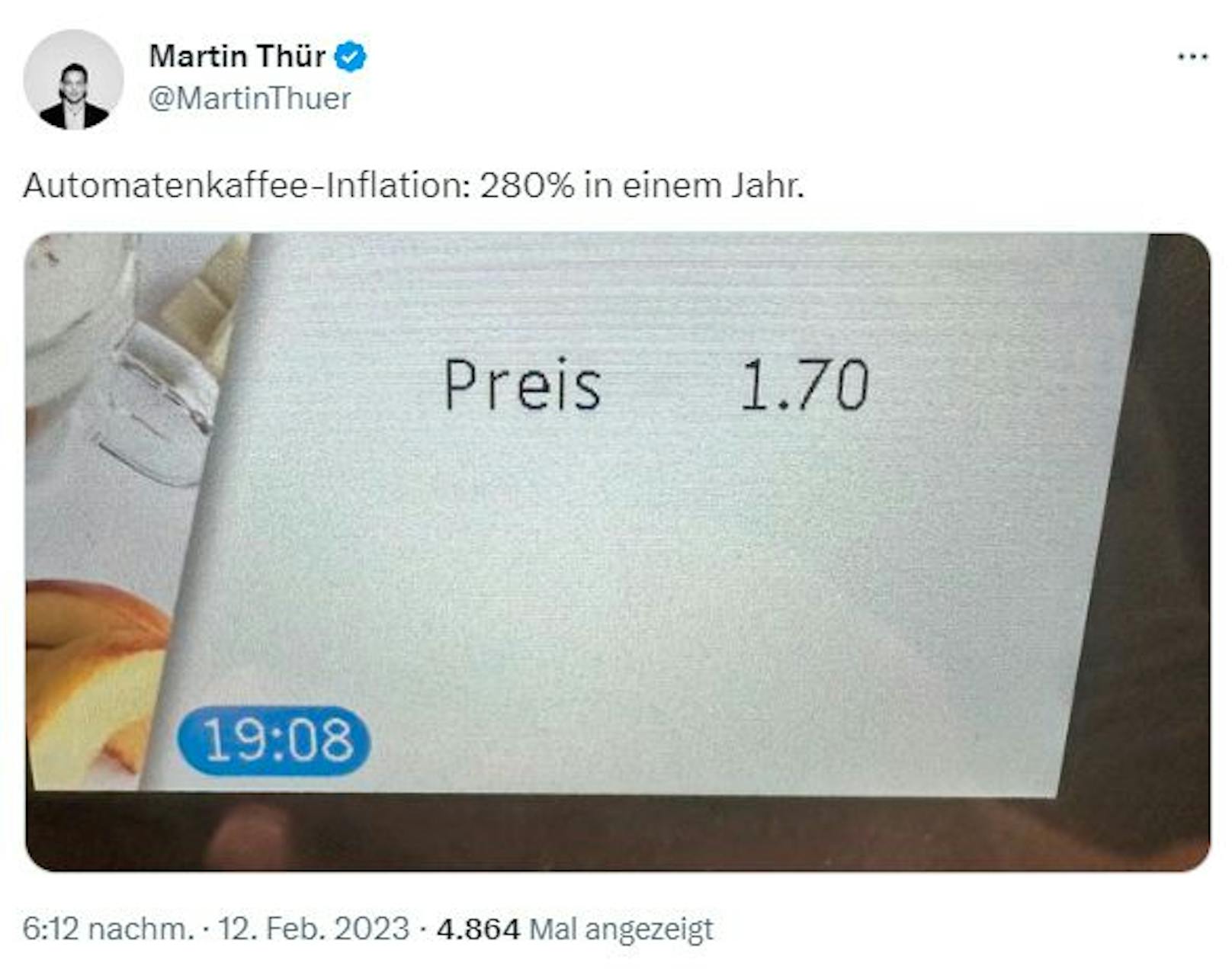 Martin Thür stößt die Teuerung beim ORF-Automatenkaffee sauer auf.