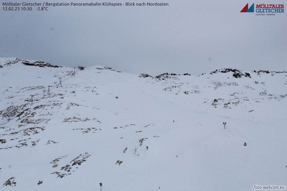 Blick auf den Mölltaler Gletscher und die Bergstation Klühspies zur ungefähren Unglückszeit.