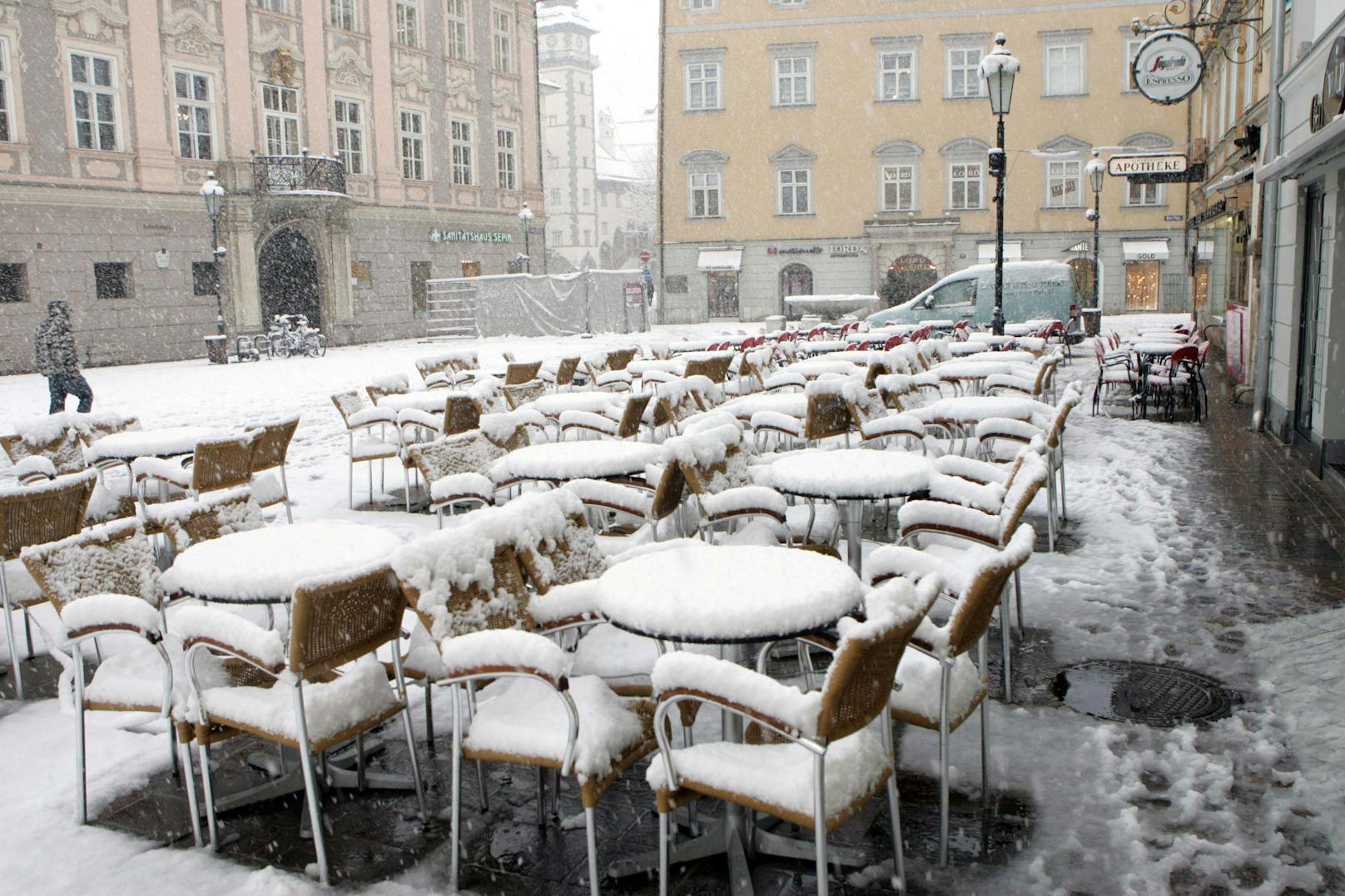 Schnee in Klagenfurt mitten im März nach einem Kälteeinbruch. Archivbild.
