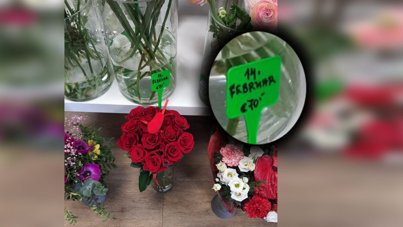 Valentins-Schock: 14 Rosen kosten in Wiener Shop 70 €