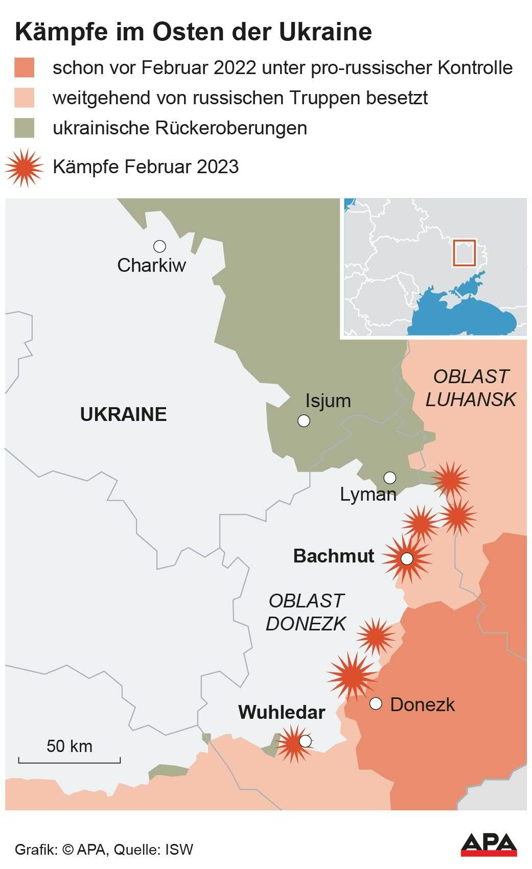 Die aktuelle Kriegs-Karte - hier wird derzeit gekämpft.