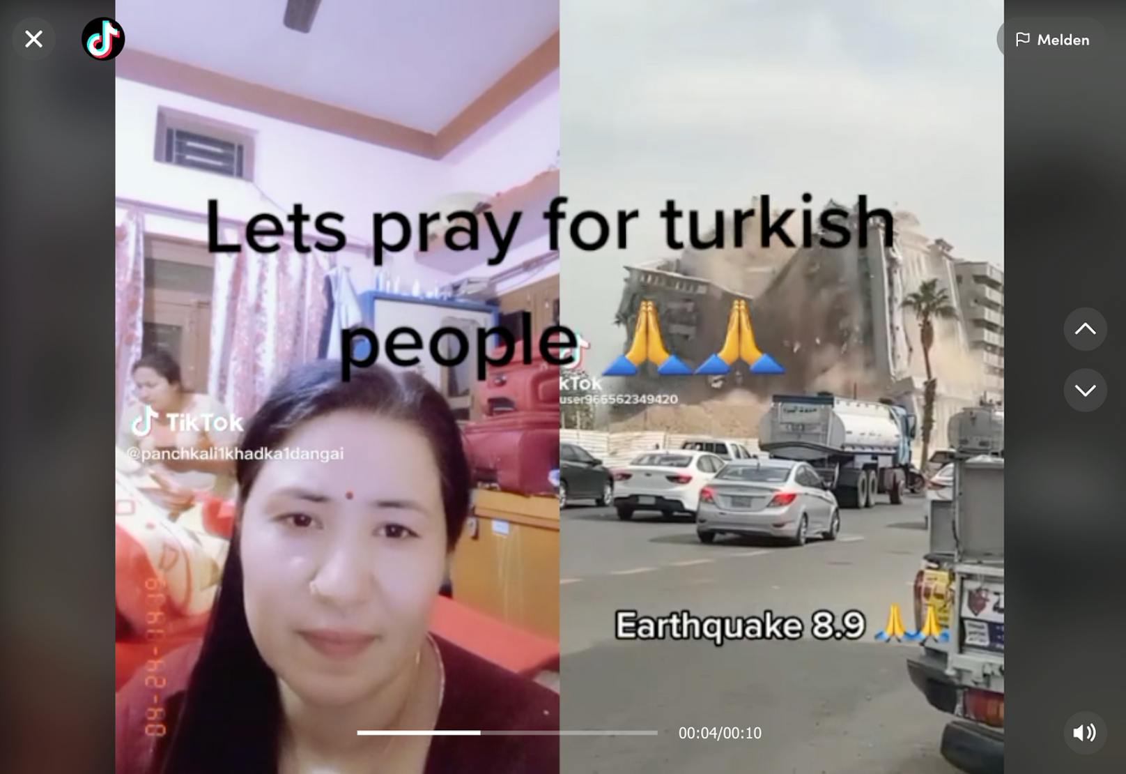 Auch wenn auf verschiedenen Social-Media-Kanälen, ein Zusammenhang zwischen den Erdbeben in der Türkei und dem einstürzenden Gebäude auf der rechten Seite hergestellt wird: Es gibt keinen. Der Einsturz ereignete sich in Dschidda in Saudiarabien, und zwar vor dem 6. Februar 2023.