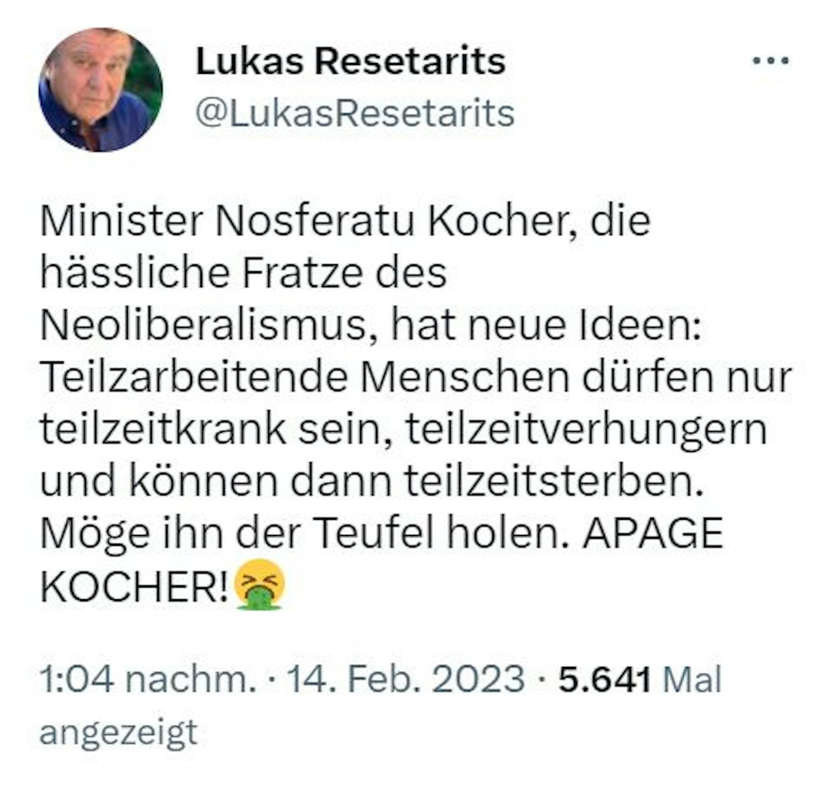 Lukas Resetarits rastete auf Twitter vollkommen aus.