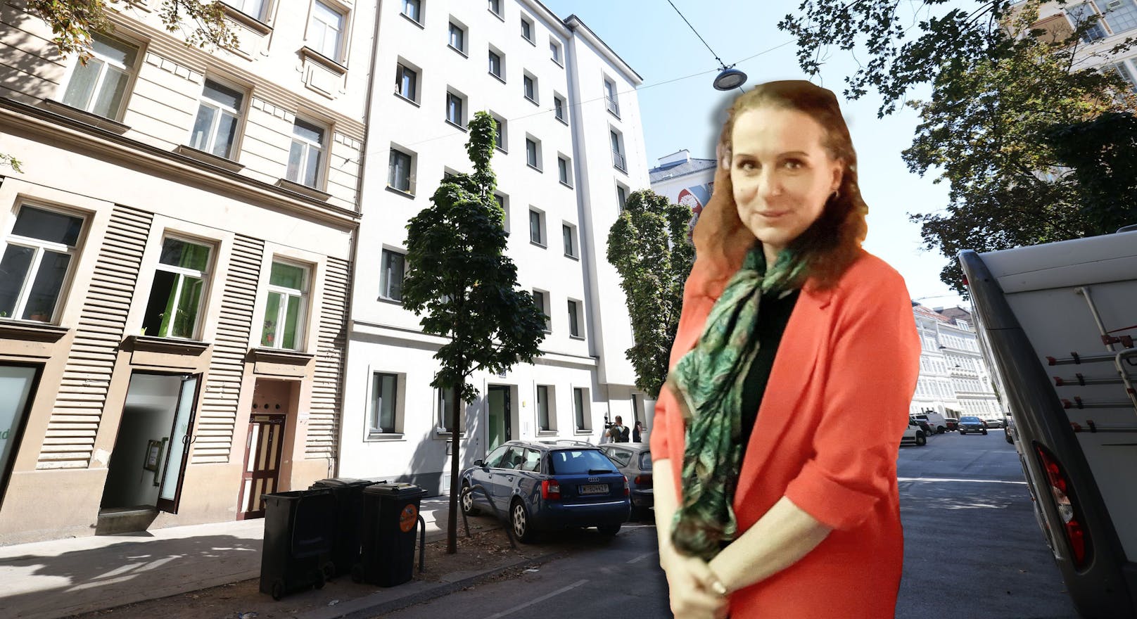 Opferanwältin Veronika Ujvárosi vertritt die Familie der Buben (6 und 8 Jahre), deren Mutter am 3. August 2022 in diesem Wohnhaus in Wien-Mariahilf umgebracht wurde.